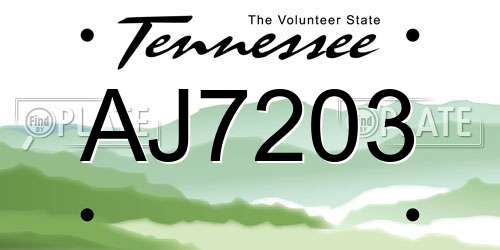 AJ7203 Tennessee License Plate