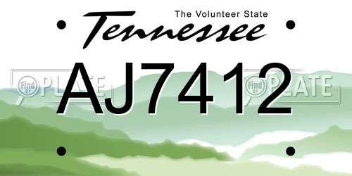AJ7412 Tennessee License Plate