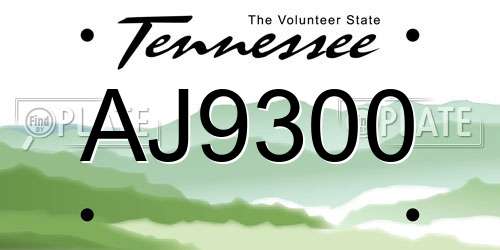 AJ9300 Tennessee License Plate