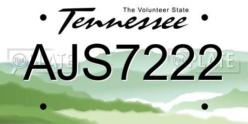 AJS7222 Tennessee License Plate