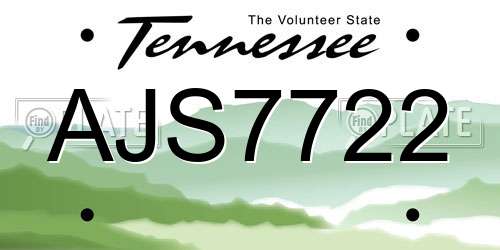 AJS7722 Tennessee License Plate