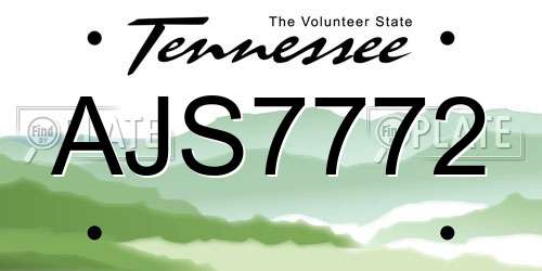 AJS7772 Tennessee License Plate