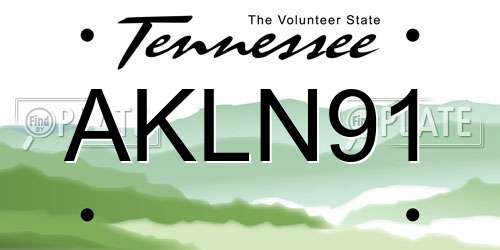 AKLN91 Tennessee License Plate