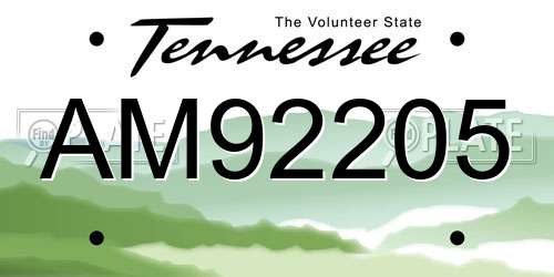 AM92205 Tennessee License Plate