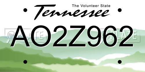 AO2Z962 Tennessee License Plate