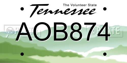 AOB874 Tennessee License Plate