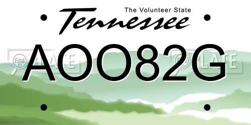 AOO82G Tennessee License Plate