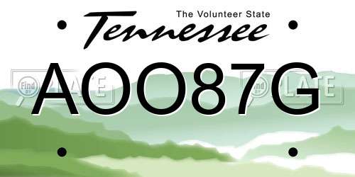 AOO87G Tennessee License Plate