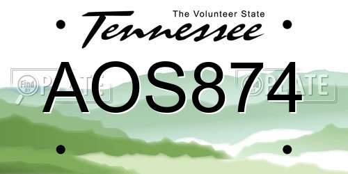 AOS874 Tennessee License Plate