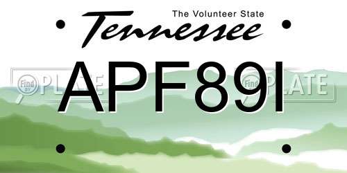 APF89I Tennessee License Plate