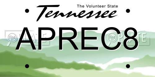 APREC8 Tennessee License Plate