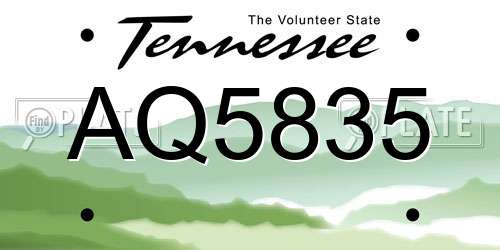 AQ5835 Tennessee License Plate