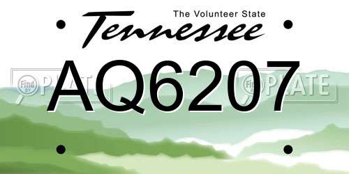 AQ6207 Tennessee License Plate