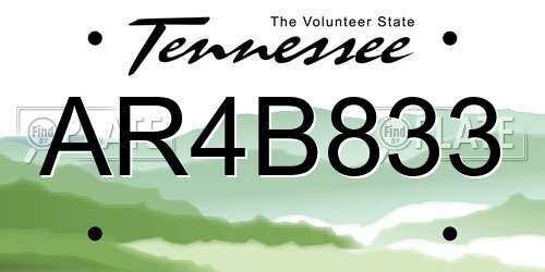 AR4B833 Tennessee License Plate