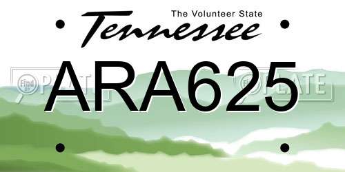 ARA625 Tennessee License Plate