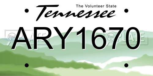 ARY1670 Tennessee License Plate