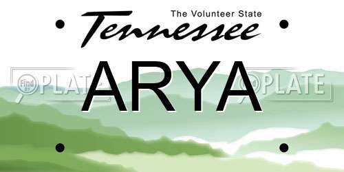 ARYA Tennessee License Plate