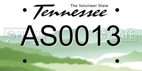 AS0013 Tennessee License Plate