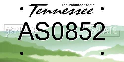 AS0852 Tennessee License Plate