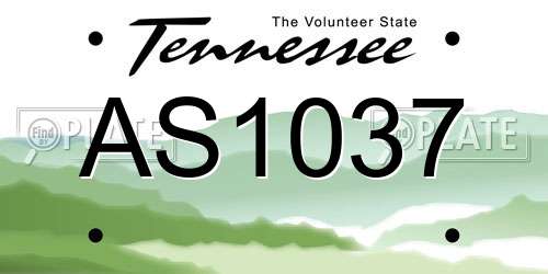 AS1037 Tennessee License Plate