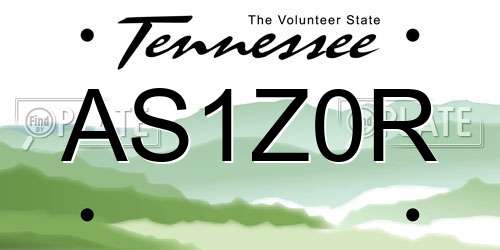AS1Z0R Tennessee License Plate
