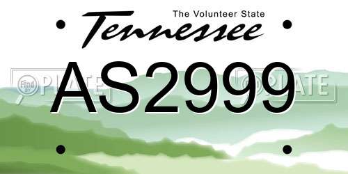 AS2999 Tennessee License Plate