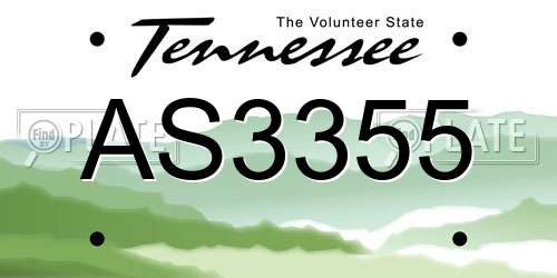 AS3355 Tennessee License Plate