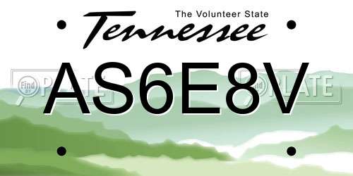 AS6E8V Tennessee License Plate