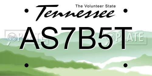 AS7B5T Tennessee License Plate