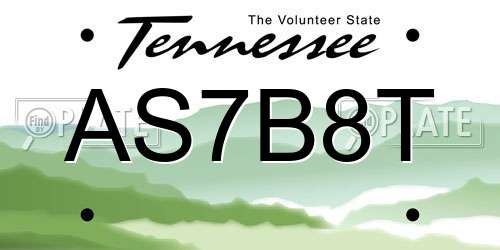 AS7B8T Tennessee License Plate