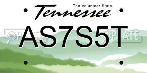 AS7S5T Tennessee License Plate