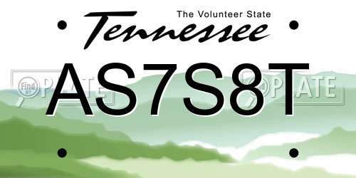 AS7S8T Tennessee License Plate
