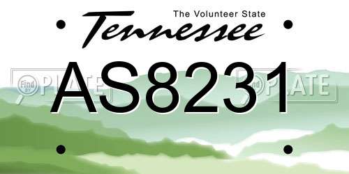 AS8231 Tennessee License Plate