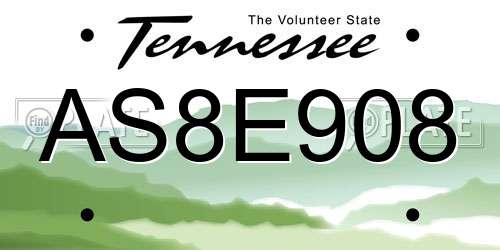 AS8E908 Tennessee License Plate