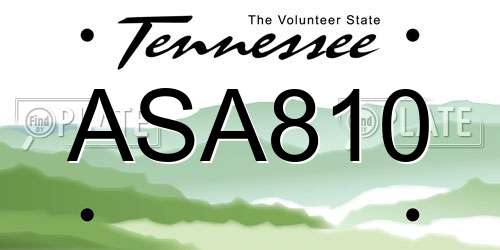ASA810 Tennessee License Plate