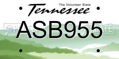 ASB955 Tennessee License Plate