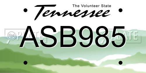 ASB985 Tennessee License Plate