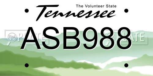 ASB988 Tennessee License Plate
