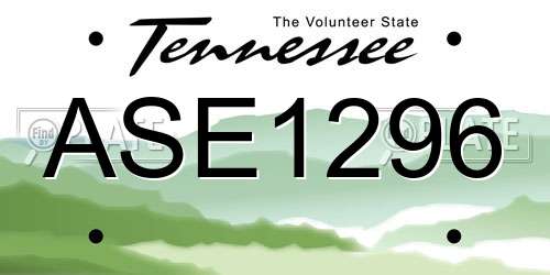 ASE1296 Tennessee License Plate
