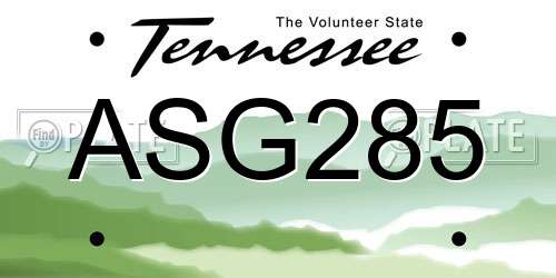 ASG285 Tennessee License Plate