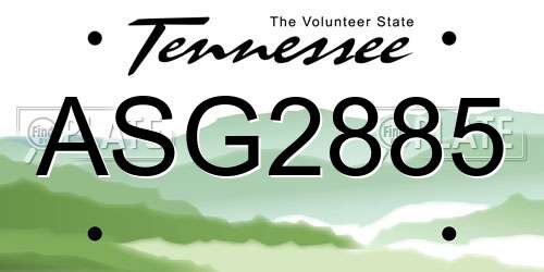 ASG2885 Tennessee License Plate