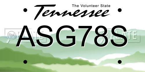 ASG78S Tennessee License Plate