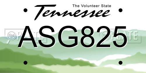 ASG825 Tennessee License Plate