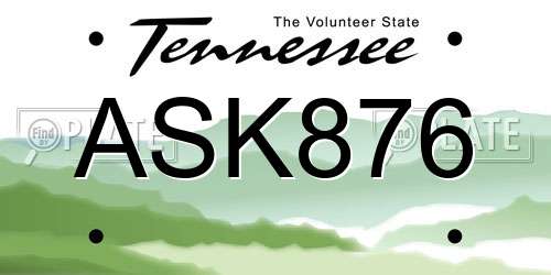 ASK876 Tennessee License Plate