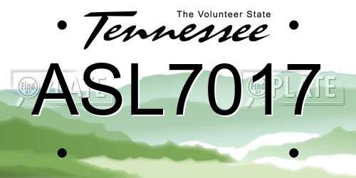 ASL7017 Tennessee License Plate