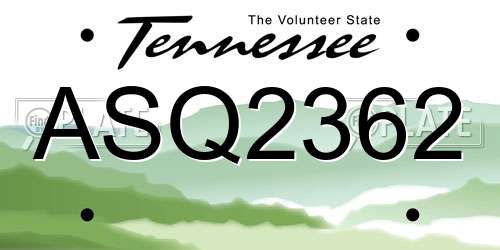 ASQ2362 Tennessee License Plate