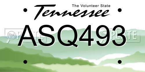ASQ493 Tennessee License Plate