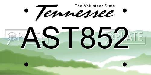 AST852 Tennessee License Plate