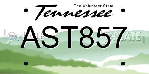 AST857 Tennessee License Plate