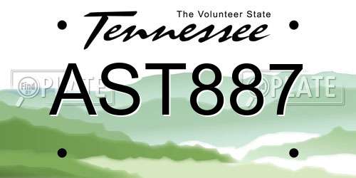 AST887 Tennessee License Plate